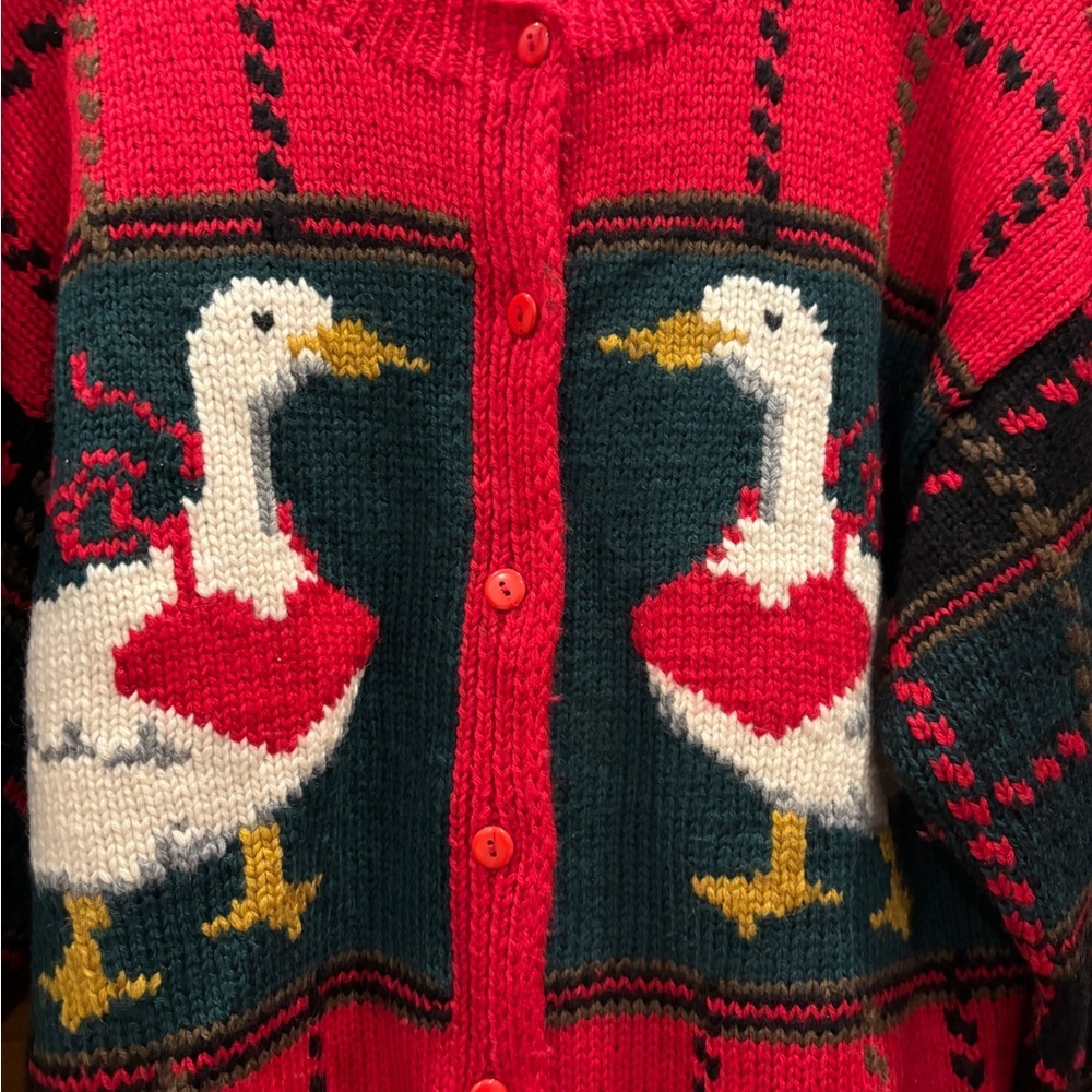 Vintage NORDSTROM POINT OF VIEW Wool Goose Cardigan Sweater cottagecore 80s M - Picture 2 of 6